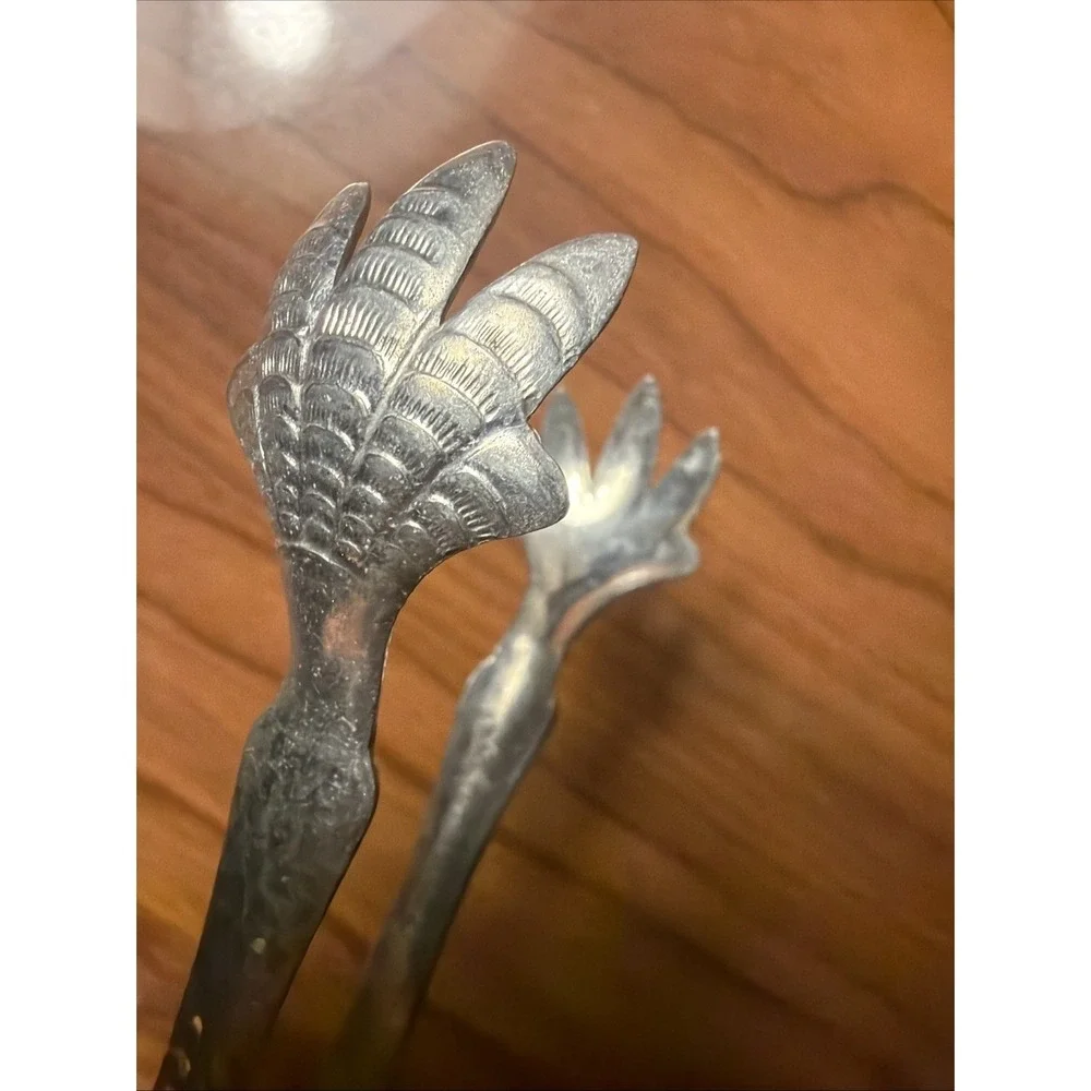 VTG MCM Silver Plated Hand Hammered Ice / Sugar Cube Tongs 6 1/2